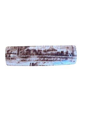 Brown White TVG Hair Barrette Metal Clasp Rectangular Printed Abstract Image